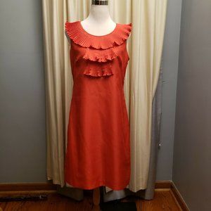 Ellen Tracy Bright Red Sleeveless Pleated Ruffles Shift Dress  Size 10